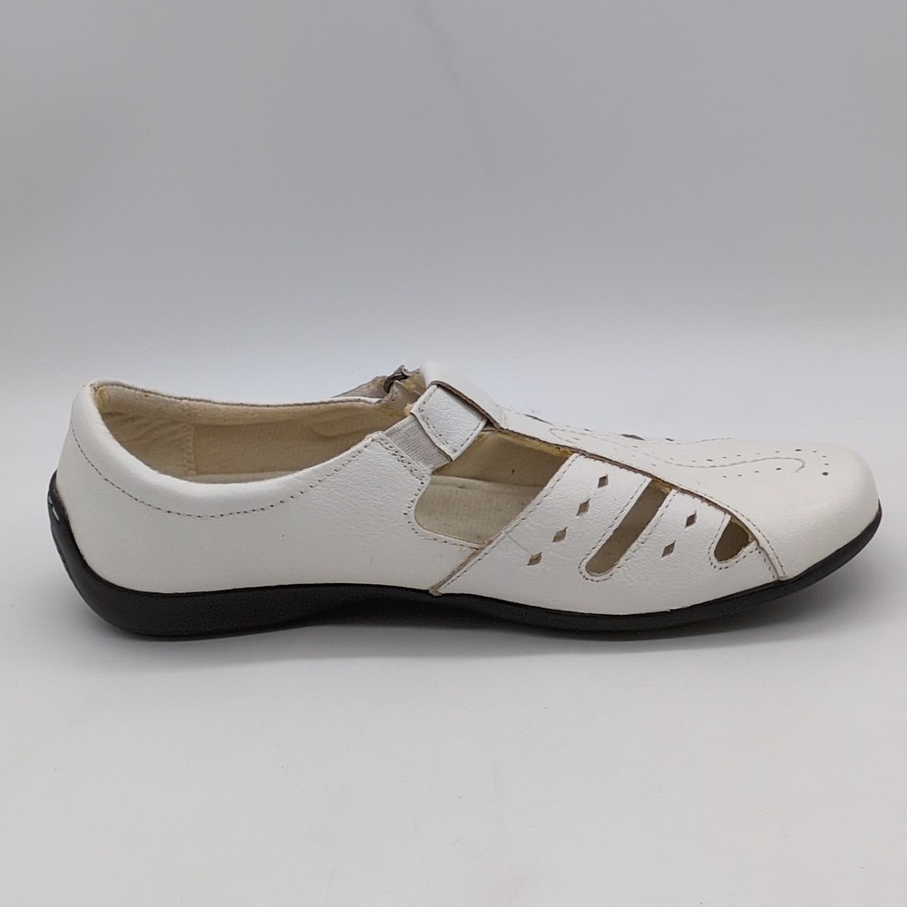 Dr. Scholl's Shoes Womens White 8 Wide Leather T Strap Loafer Walking Hook Loop - Picture 9 of 12